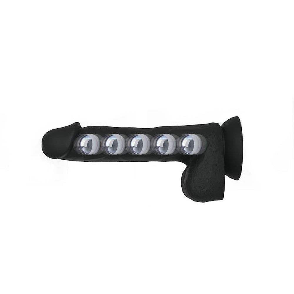 Black dildo with five clear balls and a suction base.