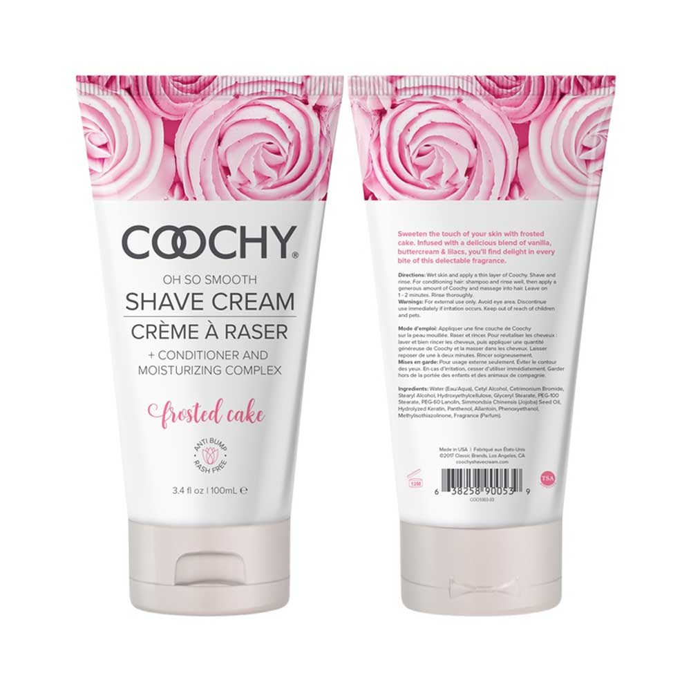 Coochy Oh So Smooth Shave Cream in Frosted Cake with a floral design.