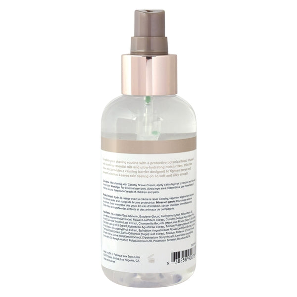Clear spray bottle with a rose gold cap containing botanical after shave mist.