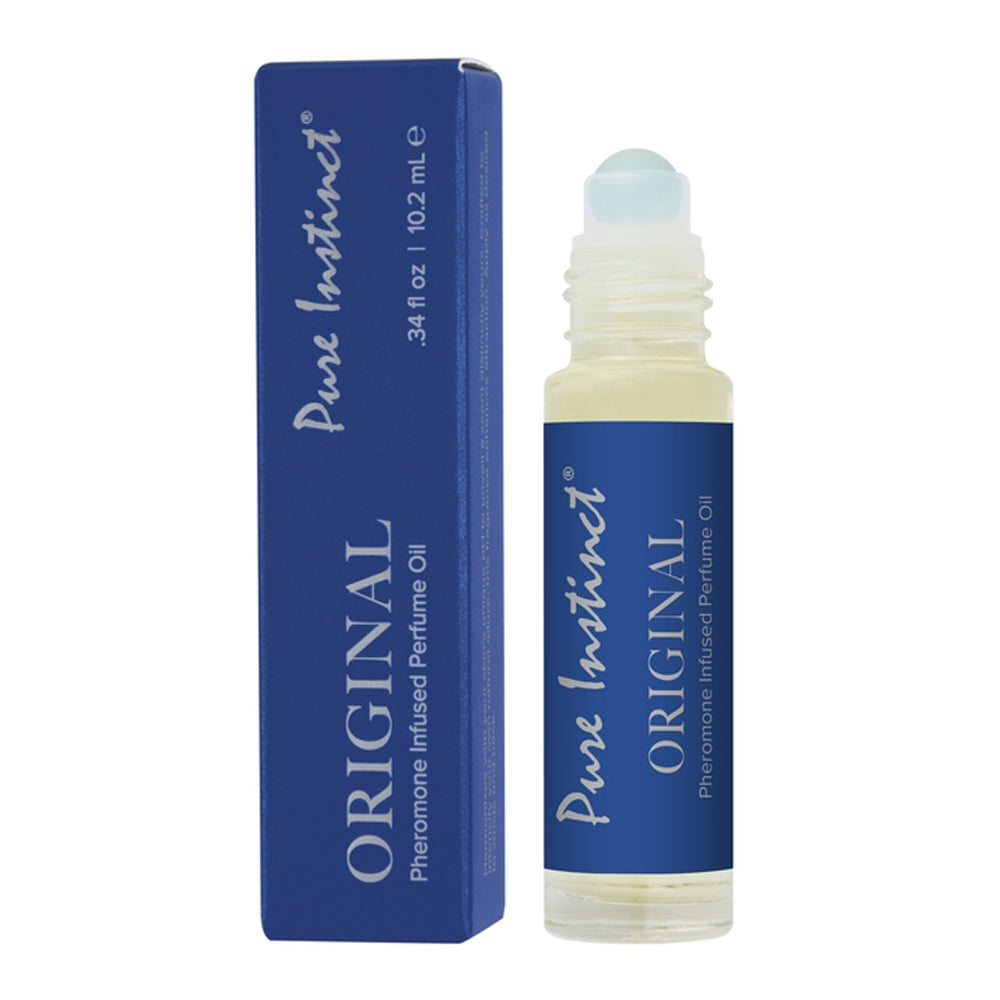 Pure Instinct Original Pheromone Perfume Oil roll-on bottle and box.