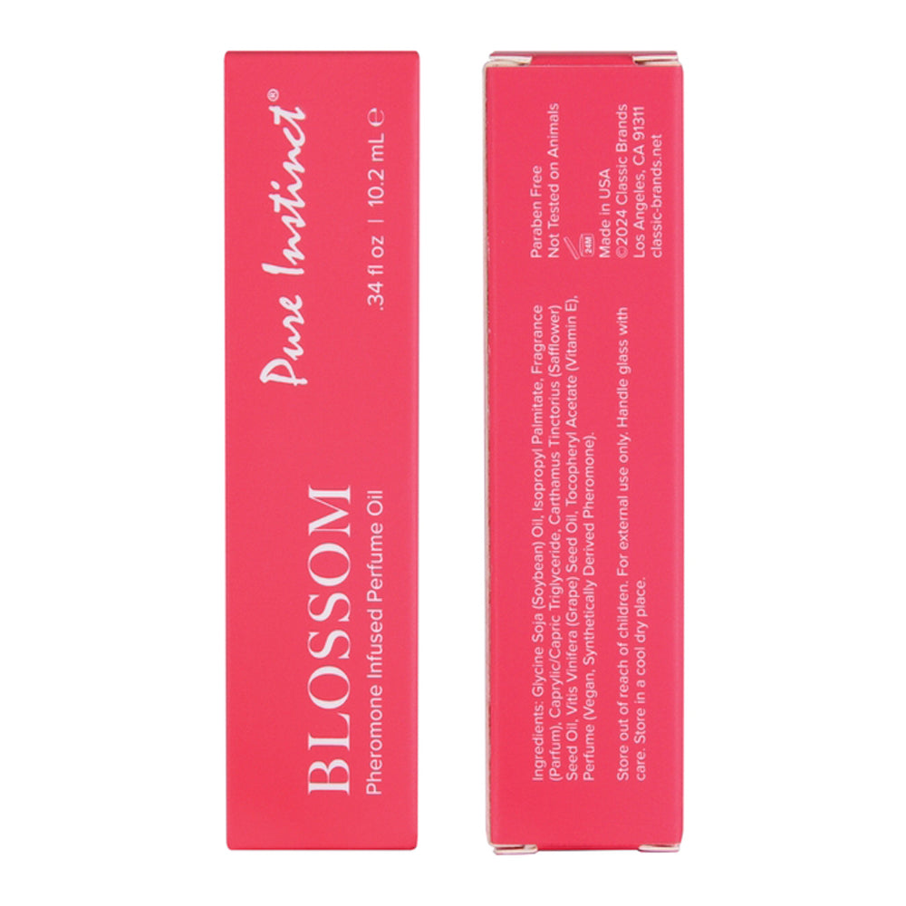 Blossom Pheromone Infused Perfume Oil roll-on with floral fragrance.