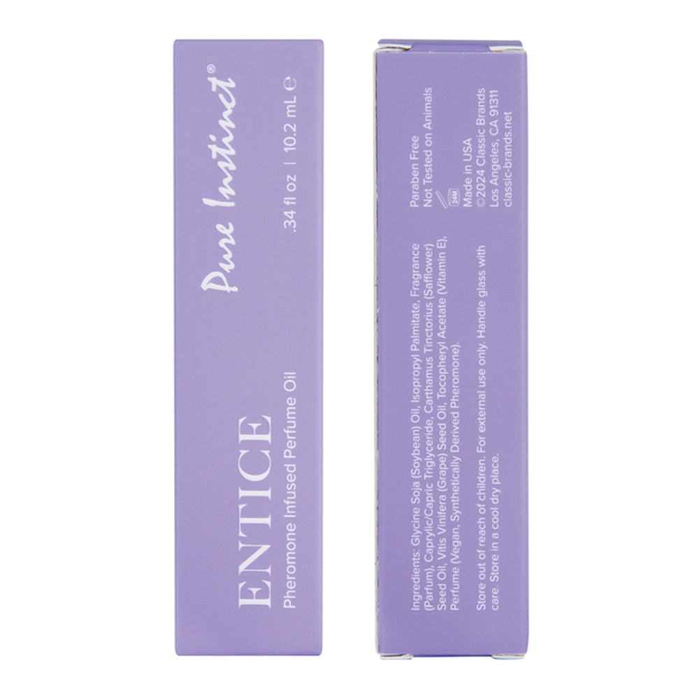 Entice Pheromone Infused Perfume Oil roll-on with sandalwood.