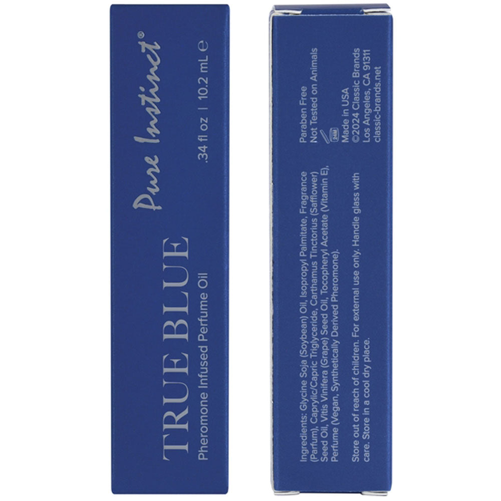 True Blue Pheromone Infused Perfume Oil roll-on bottle.