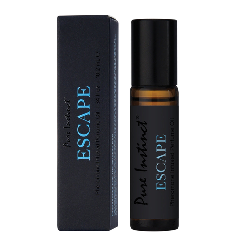 Pure Instinct Escape Pheromone Perfume Oil roll-on bottle and box.