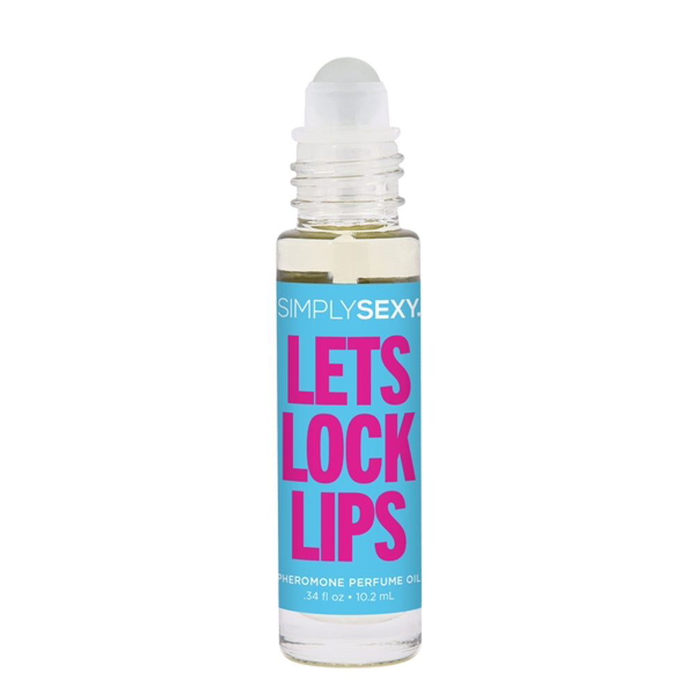 Simply Sexy Lets Lock Lips pheromone perfume oil roll-on bottle.