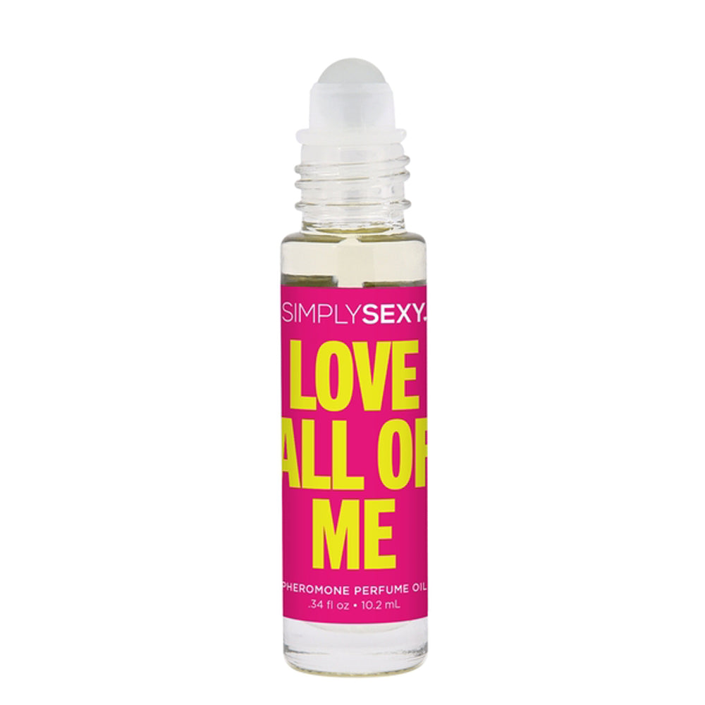 Simply Sexy Love All Of Me Pheromone Perfume Oil roll-on bottle.