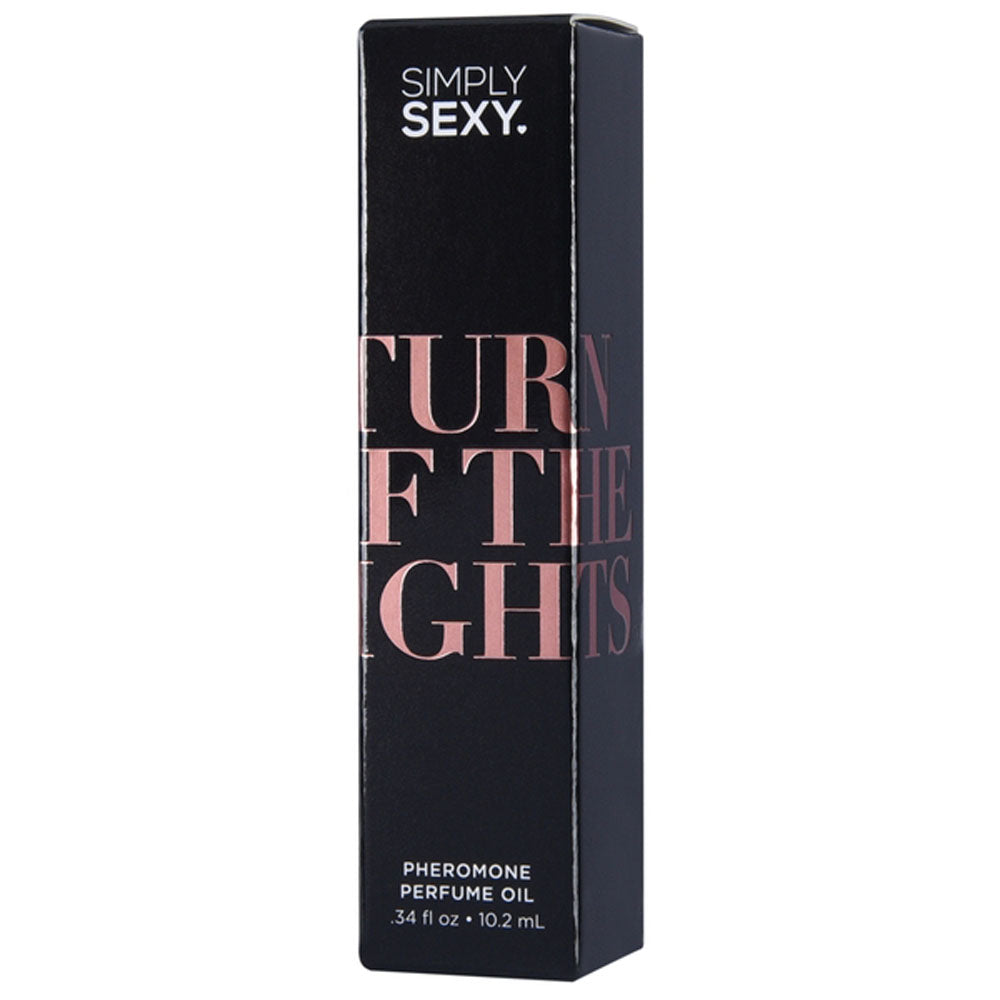Black box packaging for Simply Sexy Turn Off The Lights Pheromone Perfume Oil.