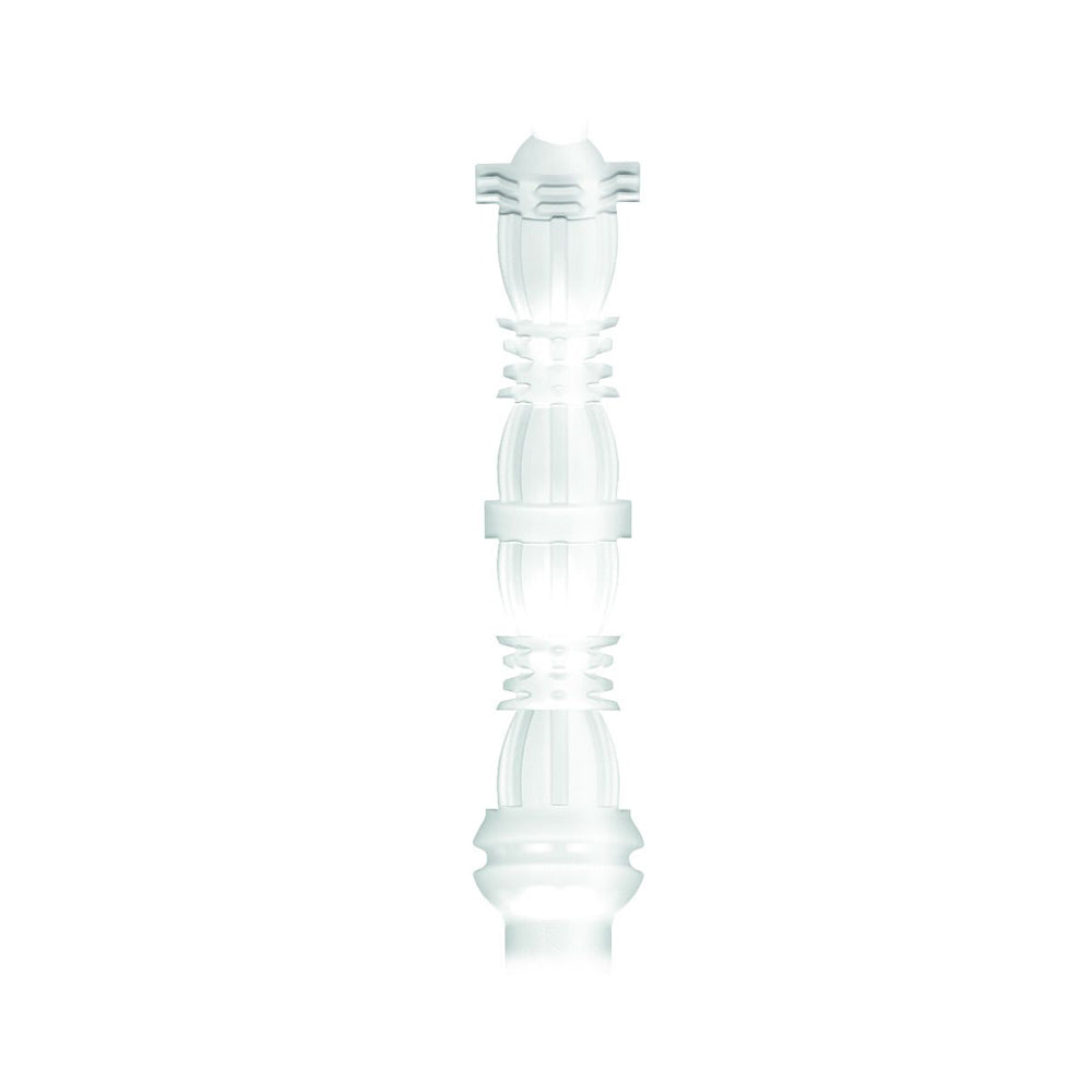 Cream-colored anal masturbator with realistic texture.
