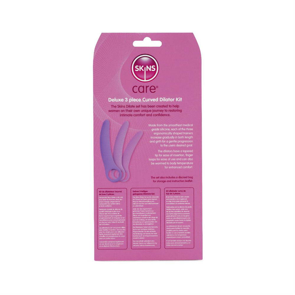 Skins Care Deluxe 3 piece Curved Dilator Kit with three purple dilators.