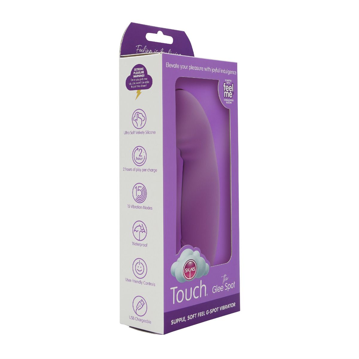 Purple G-spot vibrator with waterproof silicone and USB charging.