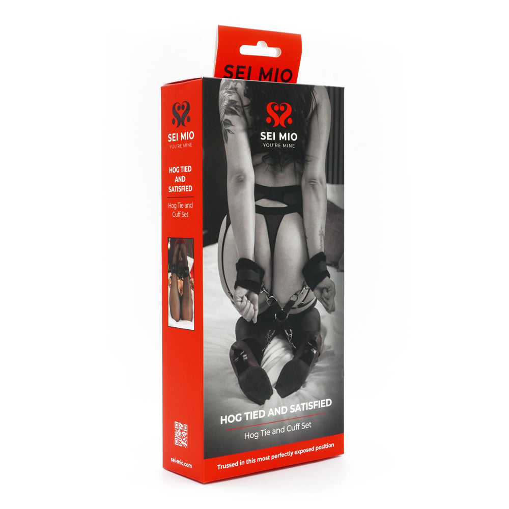 Sei Mio velvet padded hog tie restraint set with detachable cuffs.