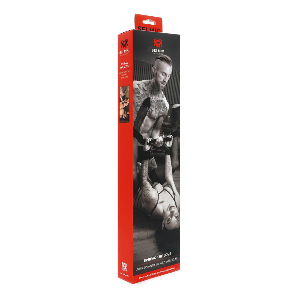 Sei Mio ankle spreader bar with velvet wrist cuffs.