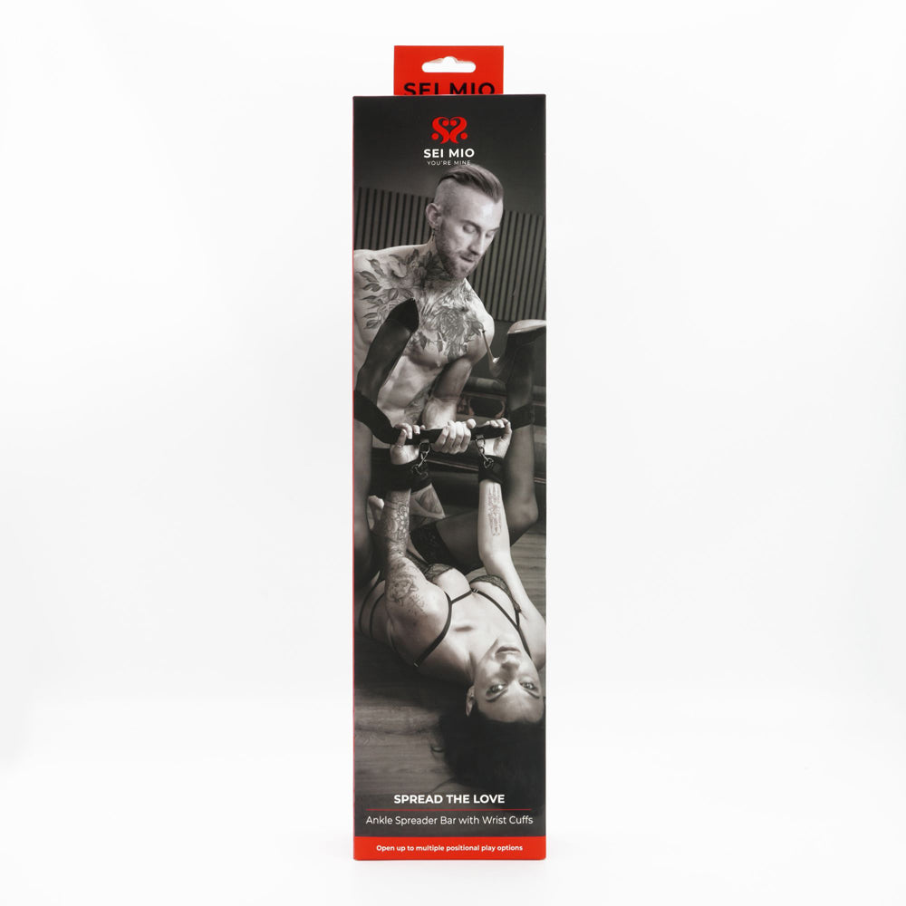 Sei Mio ankle spreader bar with velvet wrist cuffs.