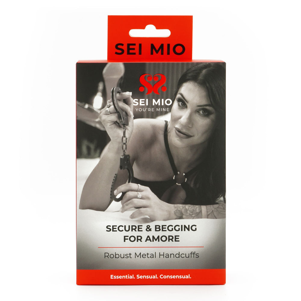 Sei Mio robust metal handcuffs with quick release.