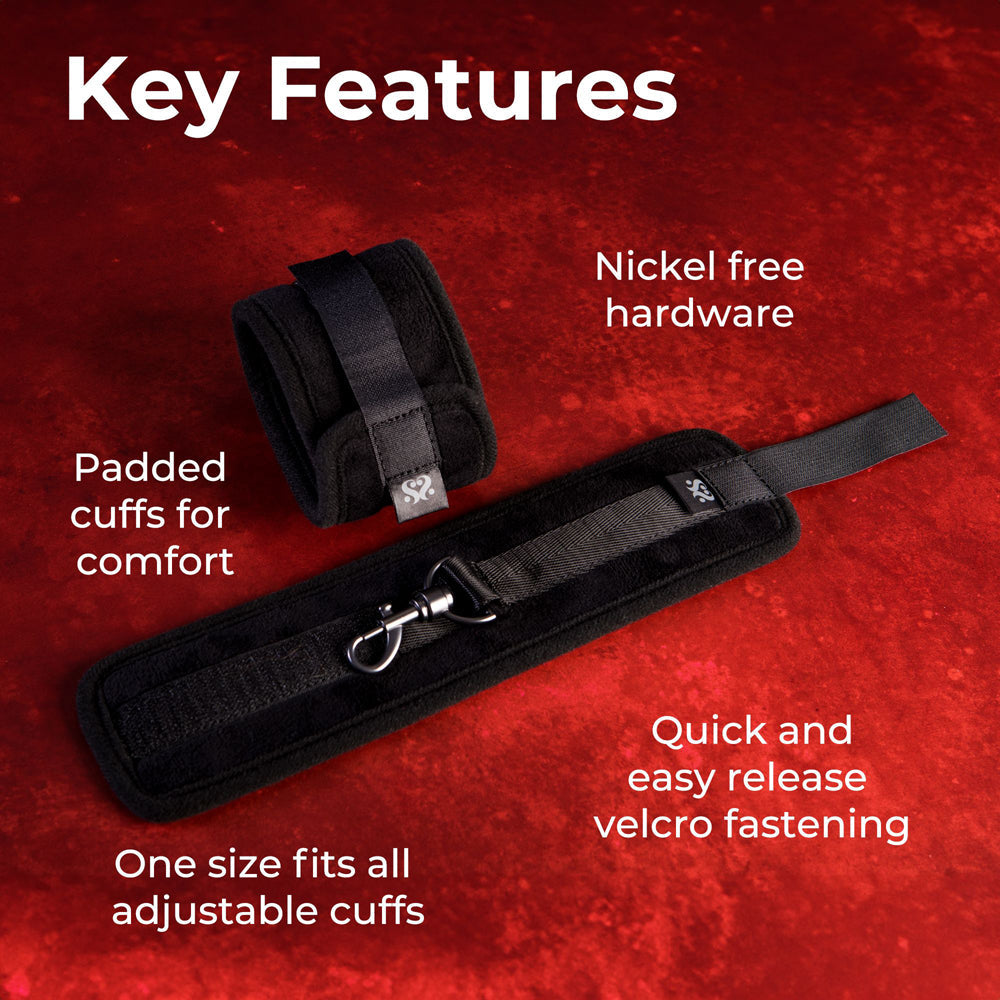 Padded wrist restraints with adjustable velcro and nickel-free hardware.