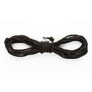 A 10-meter black silky bondage rope with a metal tip.