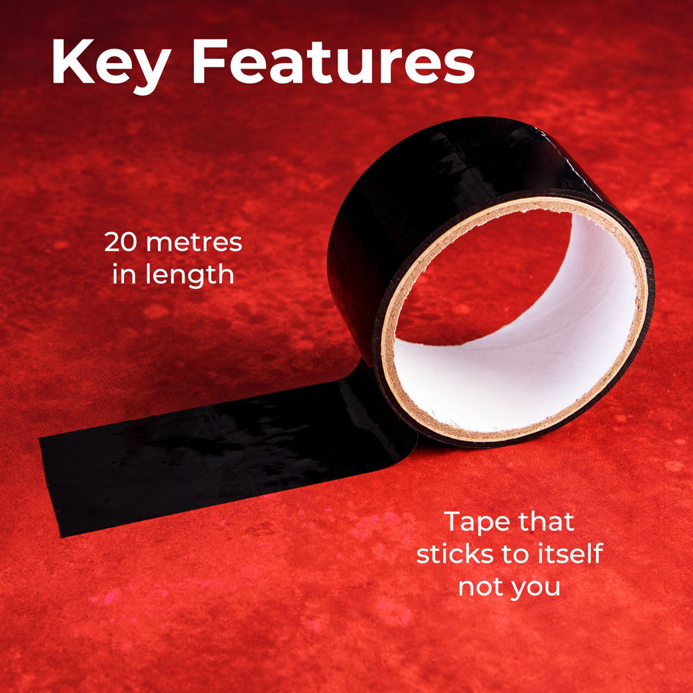 Black self-adhering tape roll, 20 meters long.