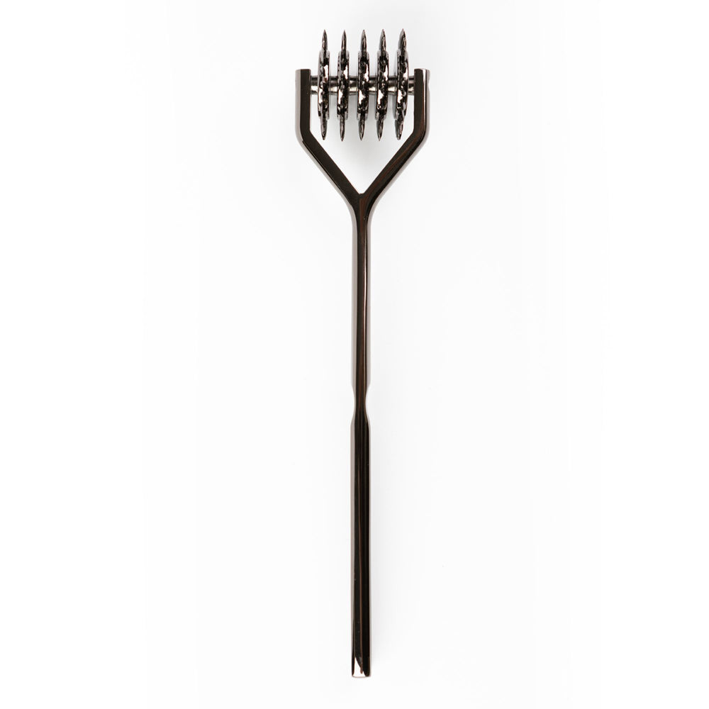 A metallic 5-row sensory pinwheel with a long handle.