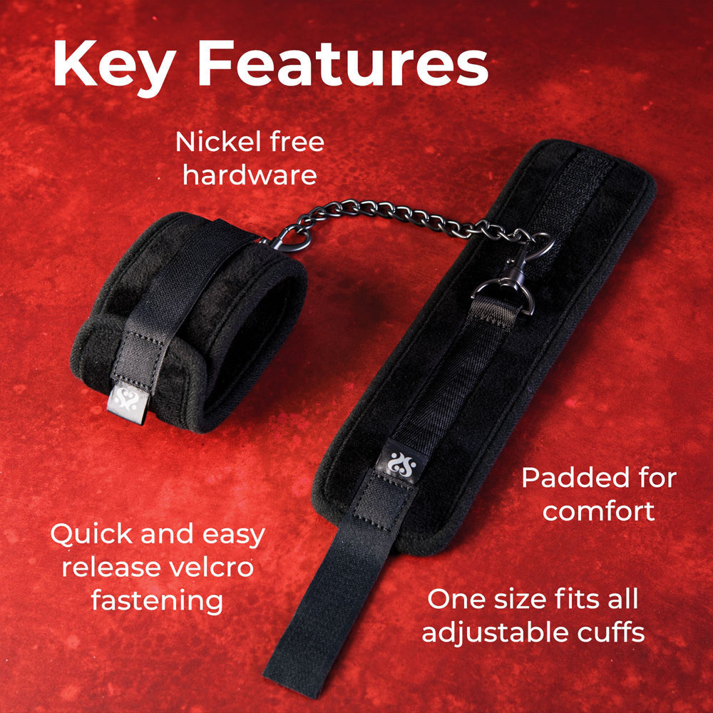 Padded ankle restraints with adjustable velcro and nickel-free hardware.