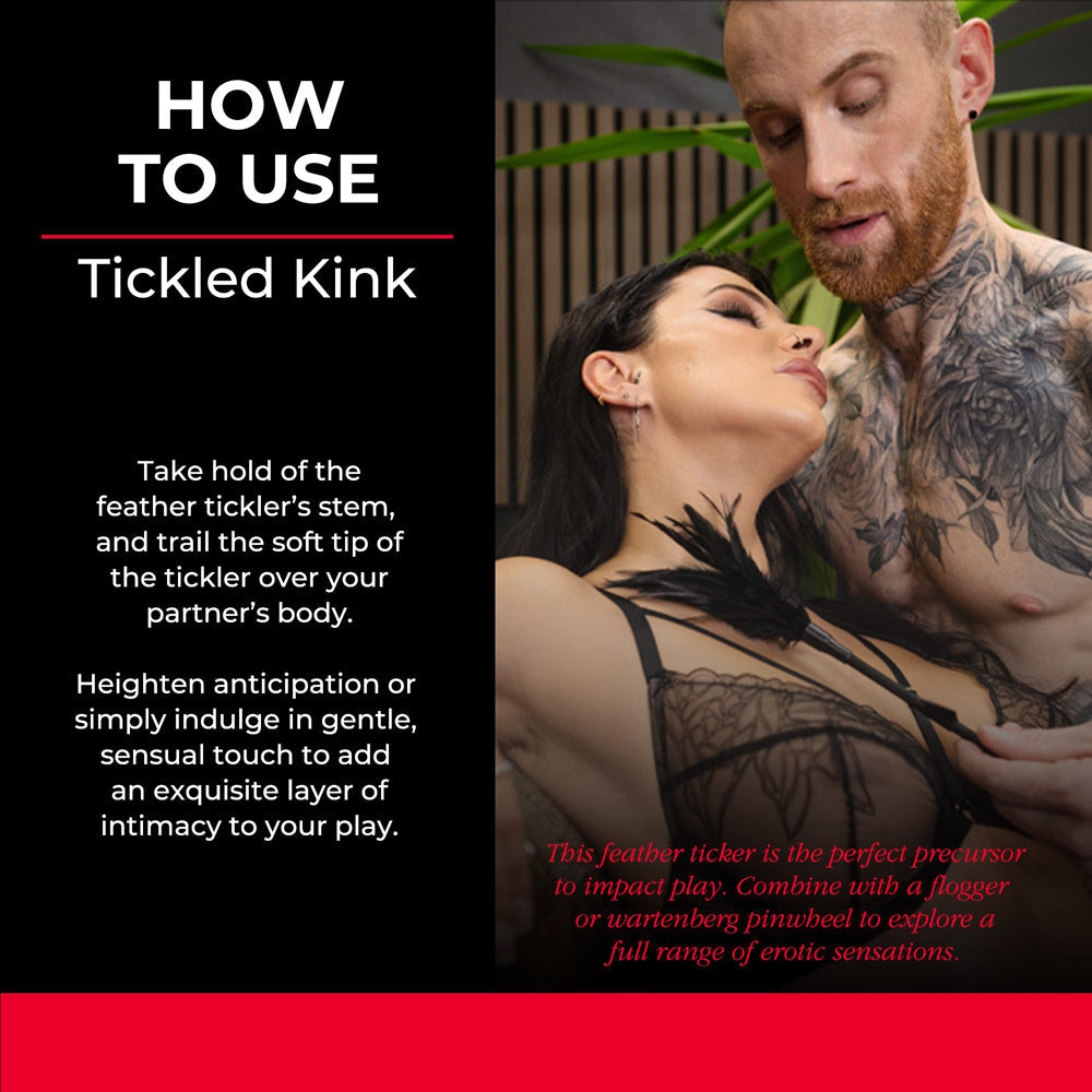 A soft mini feather tickler with a short handle for sensation play.