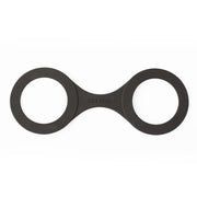 Black silicone hand restraints with "SEI MIO" logo.