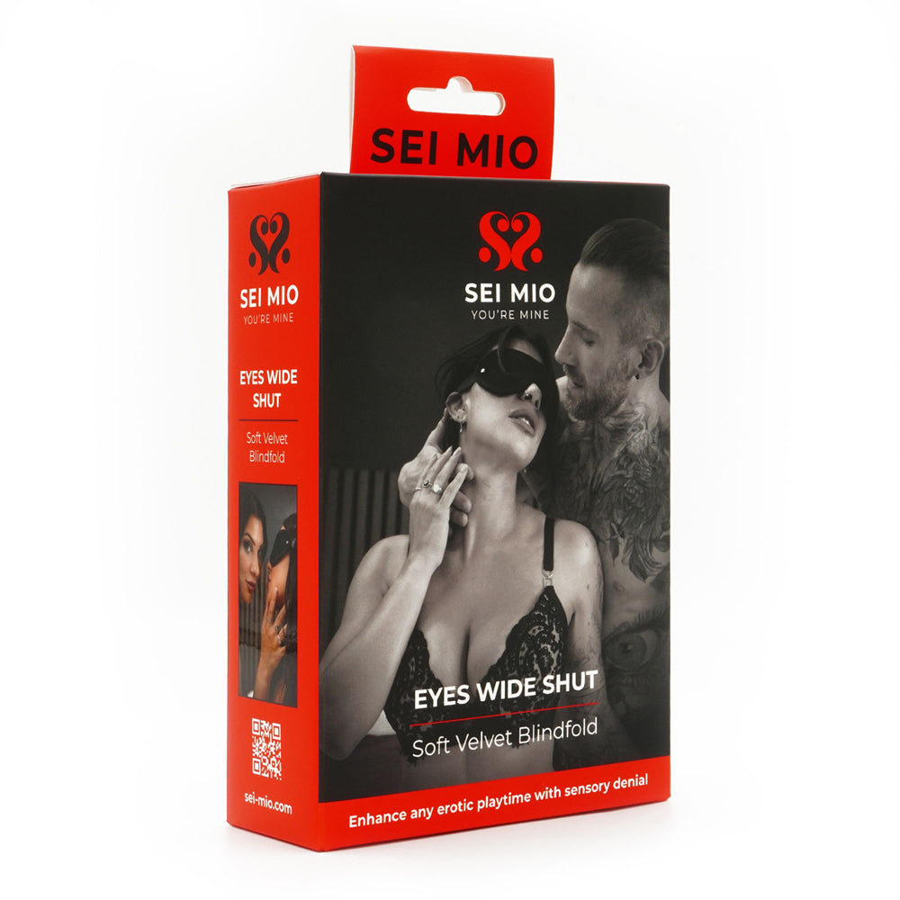 SEI MIO soft velvet blindfold for sensory play.