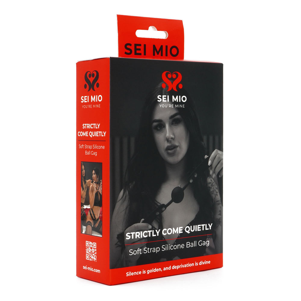SEI MIO Strictly Come Quietly silicone ball gag with velvet strap.