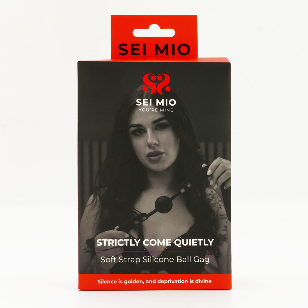 SEI MIO Strictly Come Quietly silicone ball gag with velvet strap.