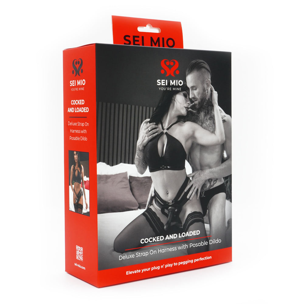 Sei Mio adjustable strap-on harness with a 7-inch silicone dildo.