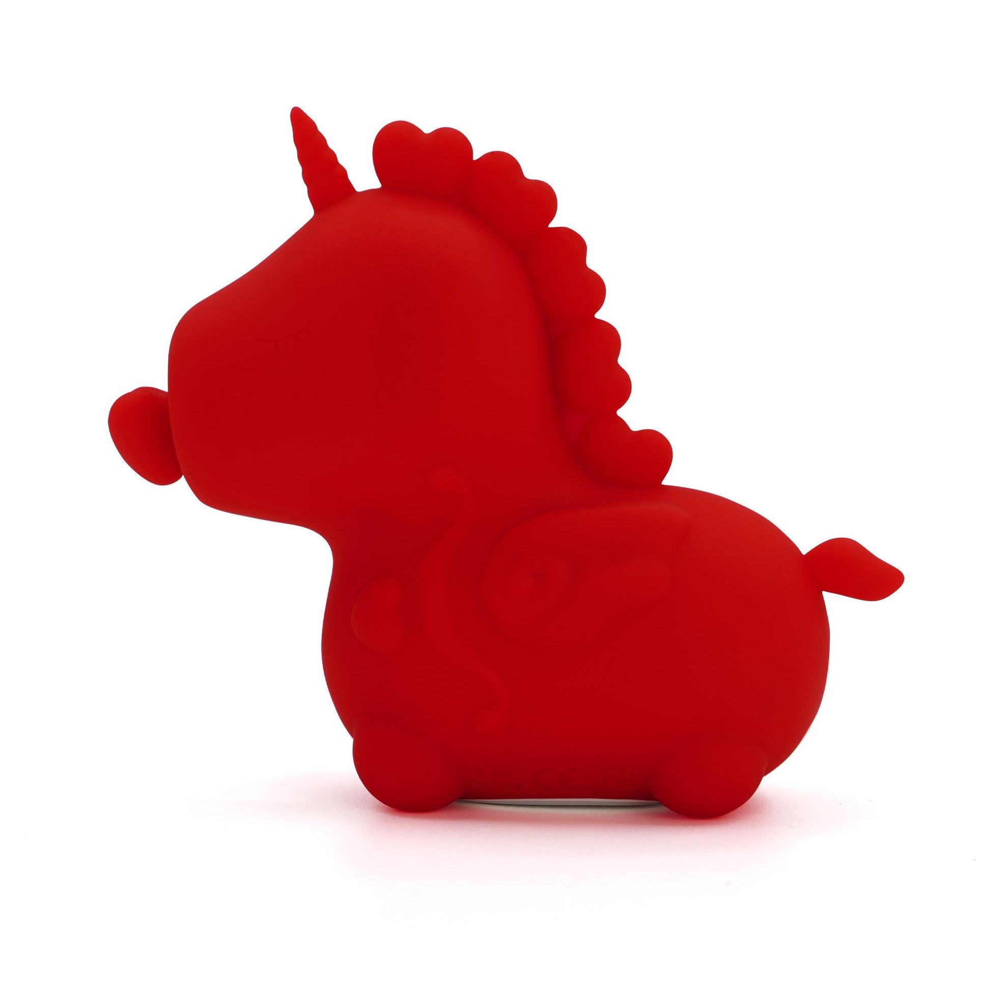 Red silicone unicorn clitoral stimulator with wings.