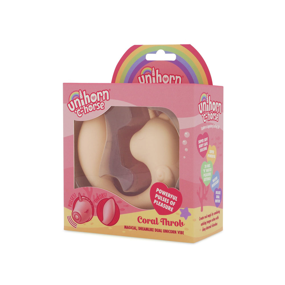 Unihorn C-Horse dual motor silicone massager in coral.