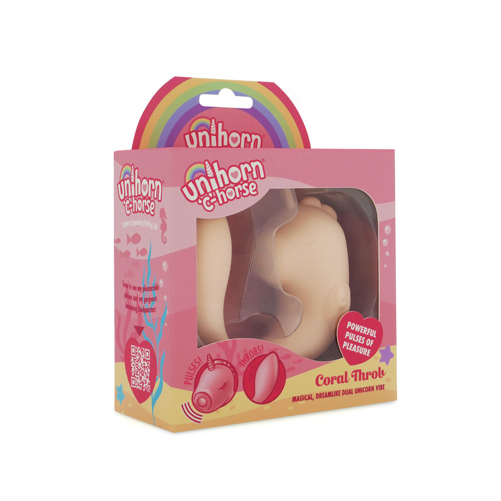 Unihorn C-Horse dual motor silicone massager in coral.