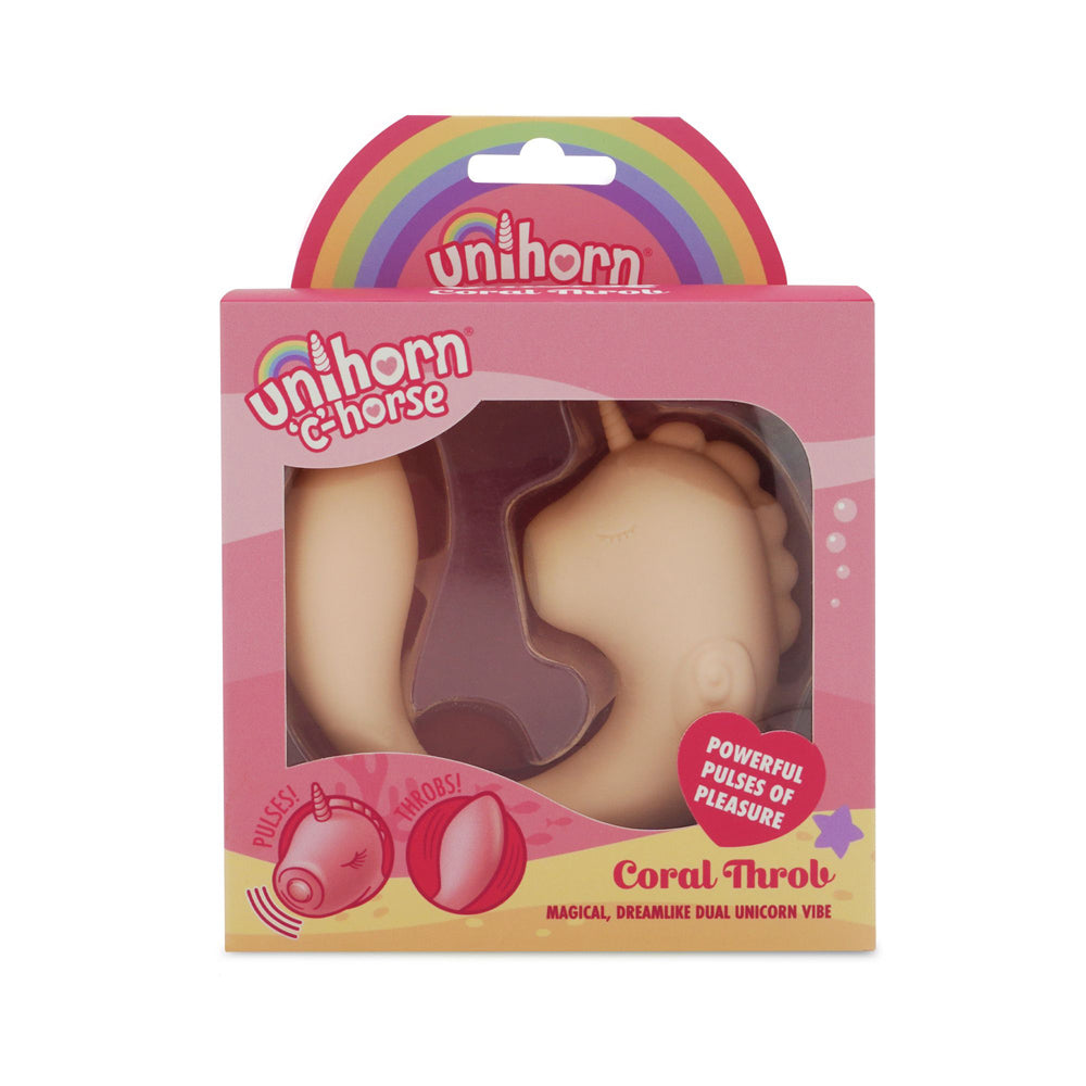Coral Unihorn C-Horse dual motor silicone massager in its packaging.