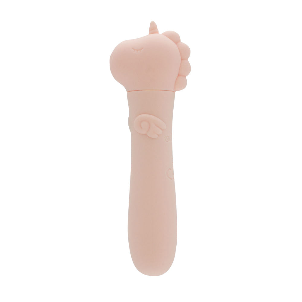 A pink unicorn-shaped vibrator with wings.