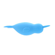 Blue silicone narwhal vibrator with a horn and tail.