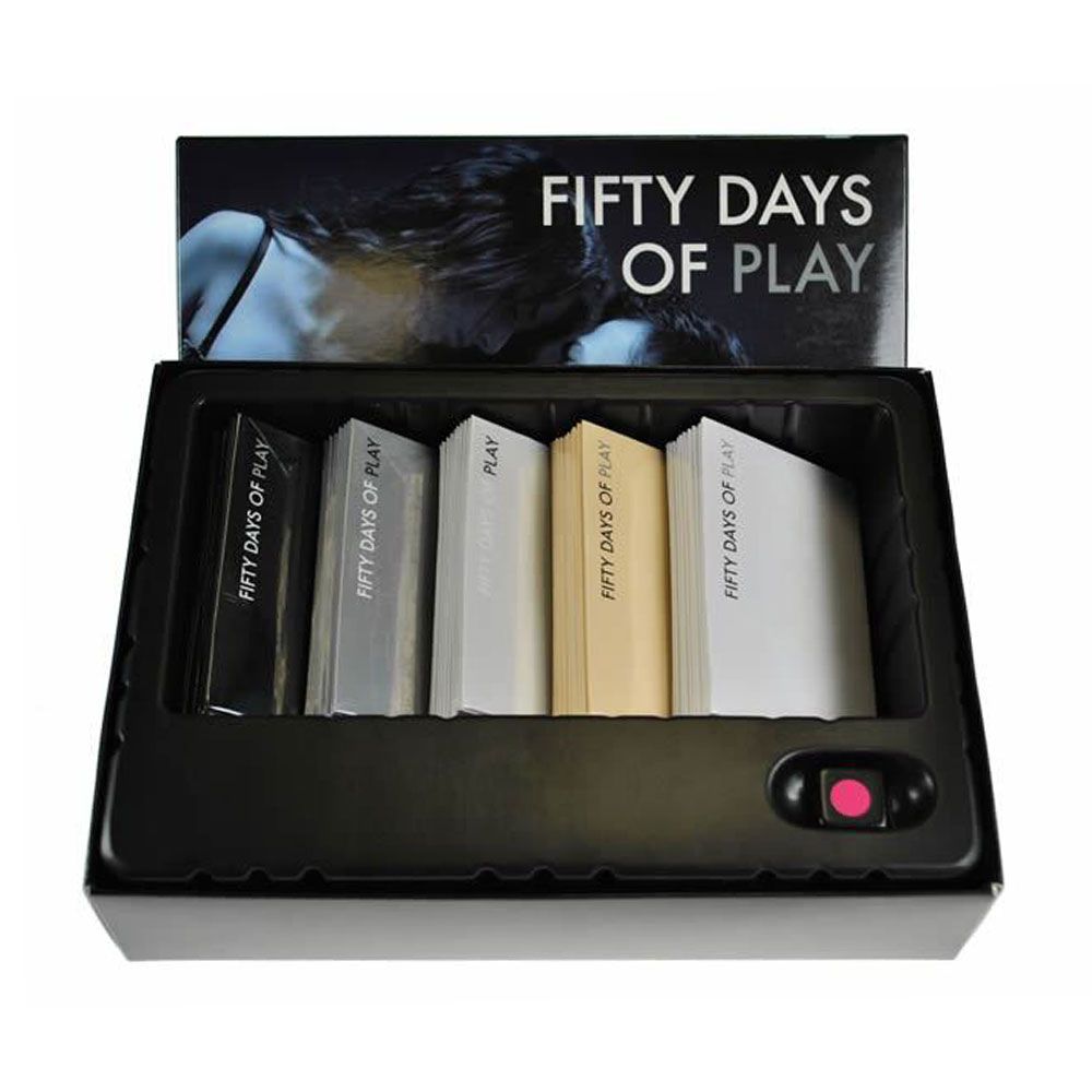 Fifty Days of Play couples game with 50 envelopes and a pink die.