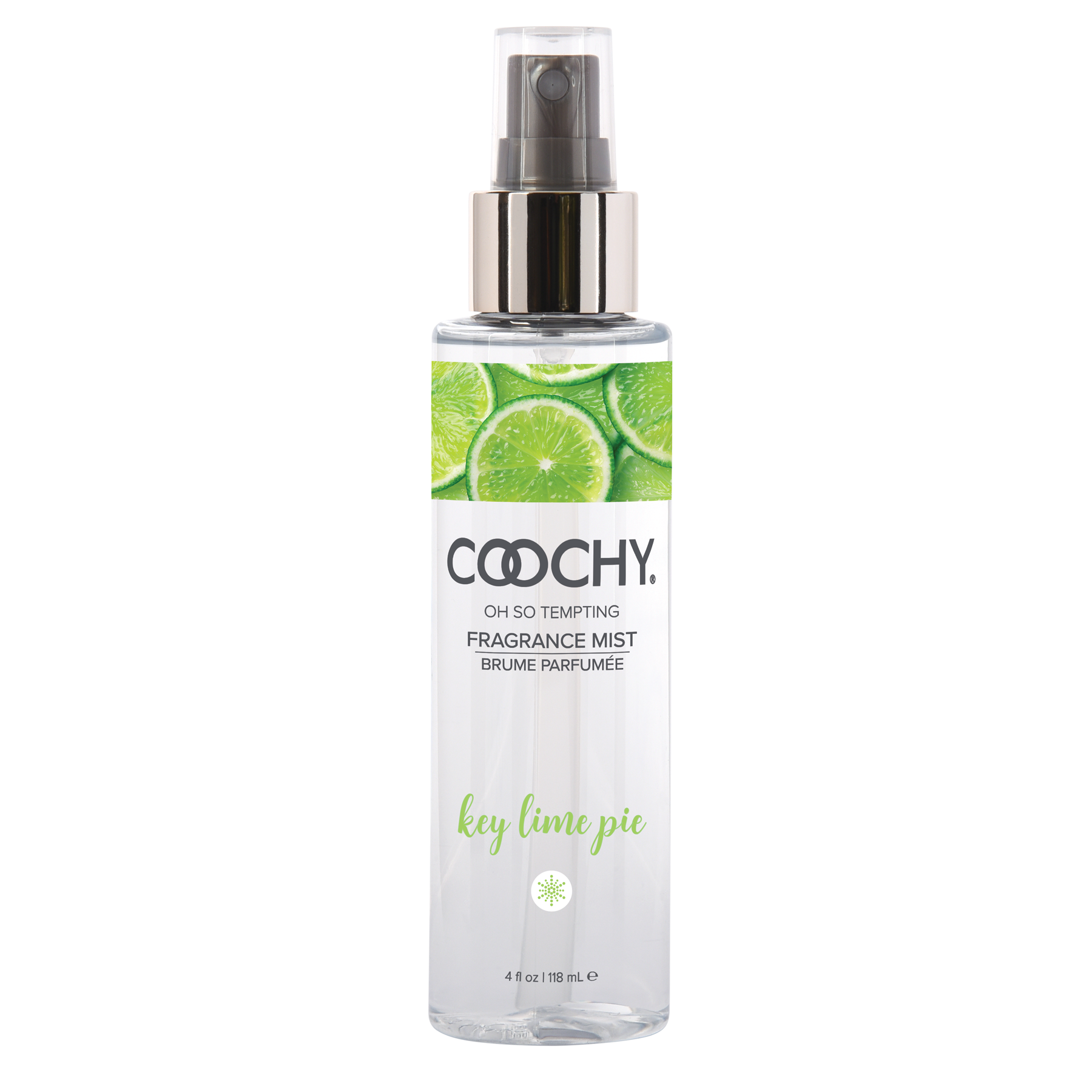Coochy Key Lime Pie fragrance mist in a clear spray bottle with lime slices on the label.