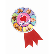 I Love Boobies ribbon pin with various boob illustrations.