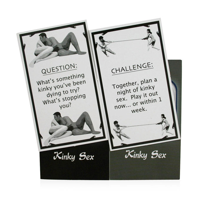 Kinky Sex card game for couples with questions and challenges.
