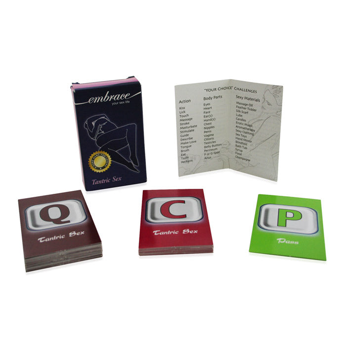 Tantric Sex card game for couples with challenge cards and a guide.