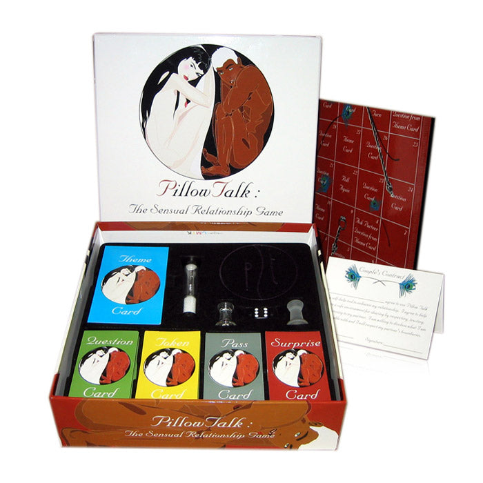Pillow Talk intimate conversation game for couples with cards and game board.