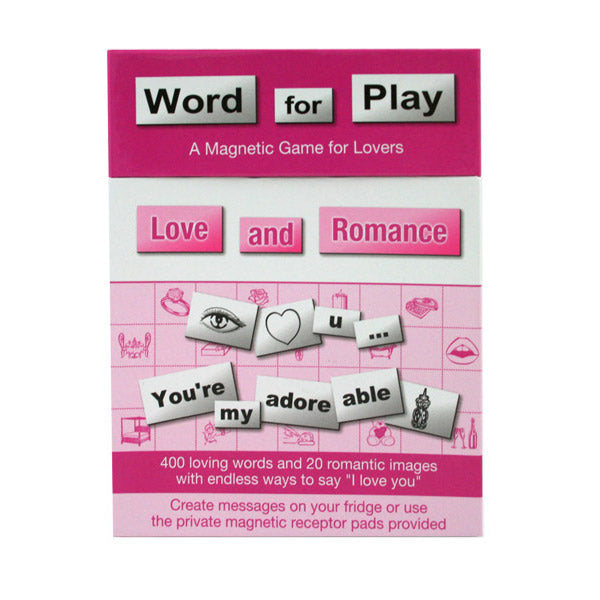 A magnetic word game for couples with love and romance themed tiles.