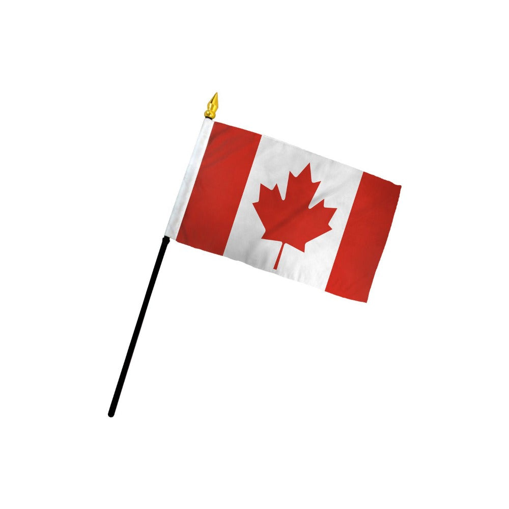 A 4x6 inch Canada stick flag with a golden spear.
