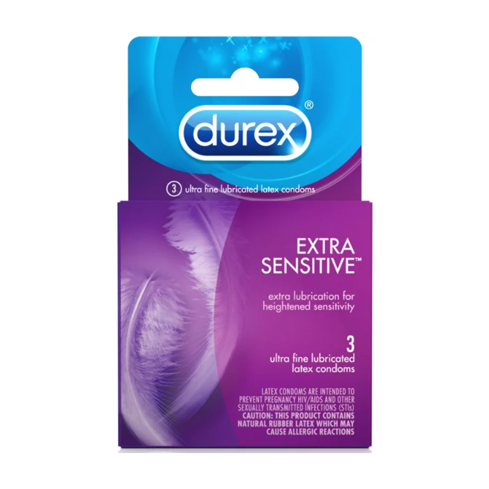 Durex Extra Sensitive thin latex condoms, 3 count.