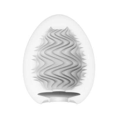 Tenga Egg Wind textured male masturbator with internal wavy ribs.