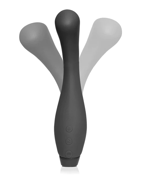 A black flexible silicone vibrator with three buttons on the base.