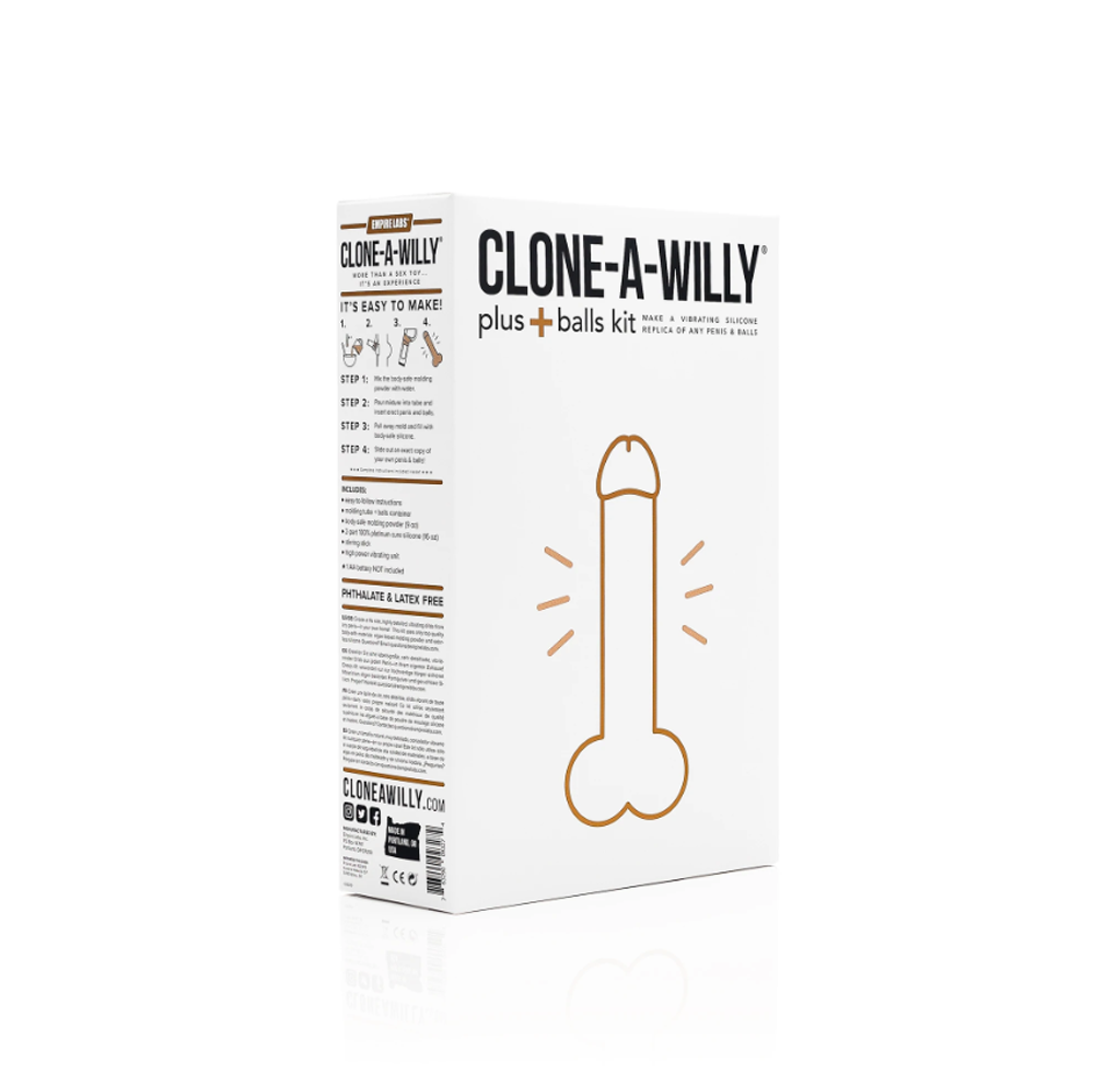 DIY silicone penis and balls casting kit in light tone.