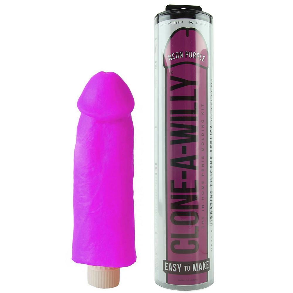 Neon purple Clone A Willy silicone penis molding kit with vibrator.
