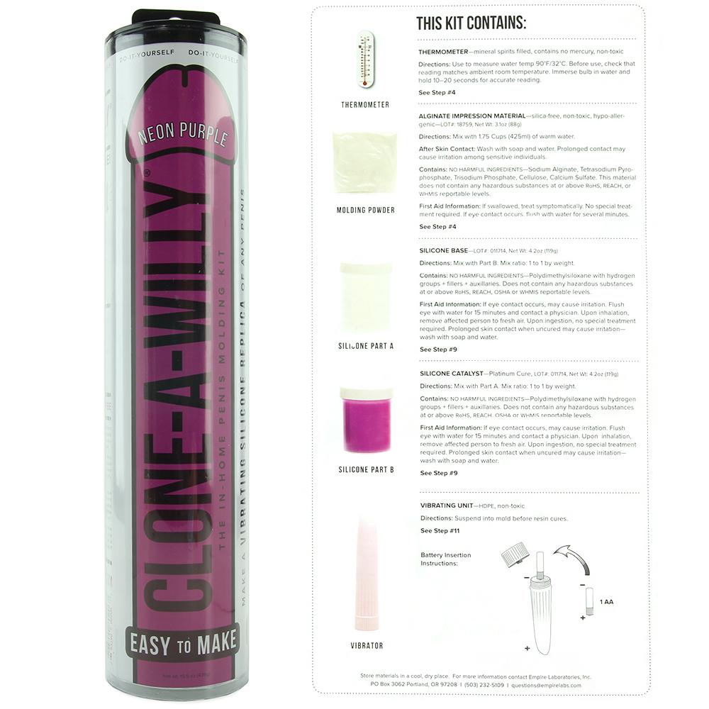 Clone A Willy Neon Purple silicone penis molding kit with vibrator.