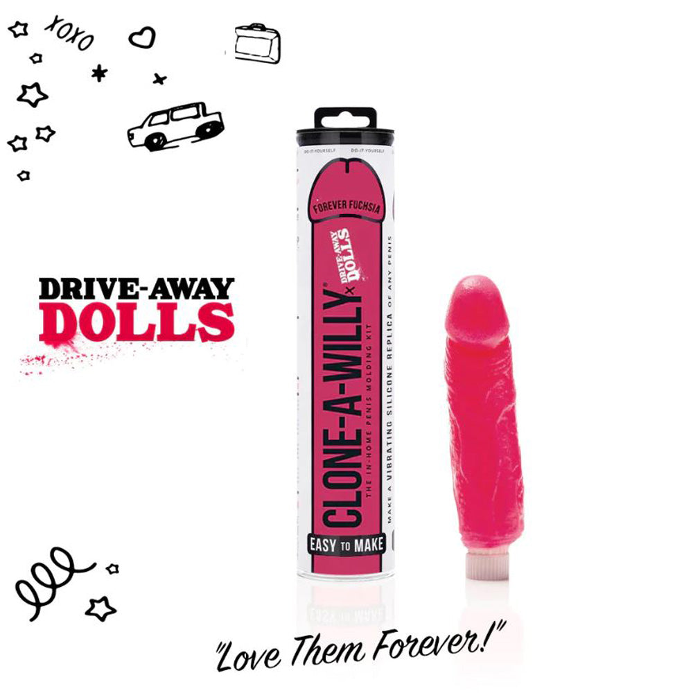 Clone-A-Willy DIY kit in Forever Fuchsia with a silicone replica.